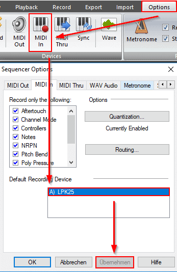 Noten über MIDI einspielen