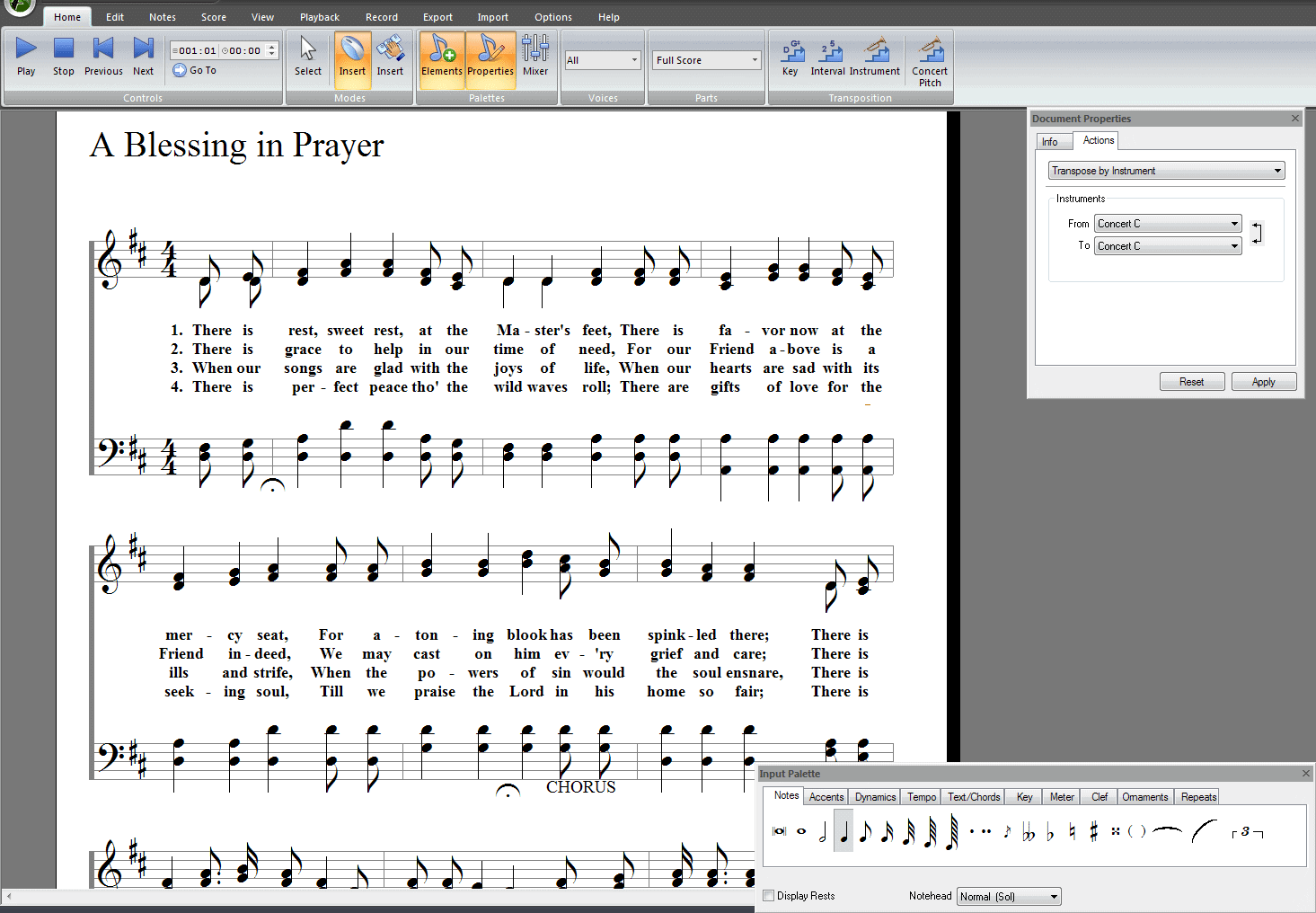 Musical notes being added to a score using the FORTE music writing app