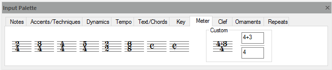 FORTE's input palette – used to write notes to scores, add accents and dynamics, change tempo and key, and much more... 