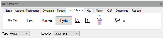 FORTE's input palette – used to write notes to scores, add accents, dynamics, change tempo and much more... 