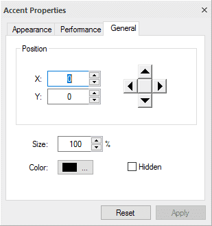 fingering - properties window "general"